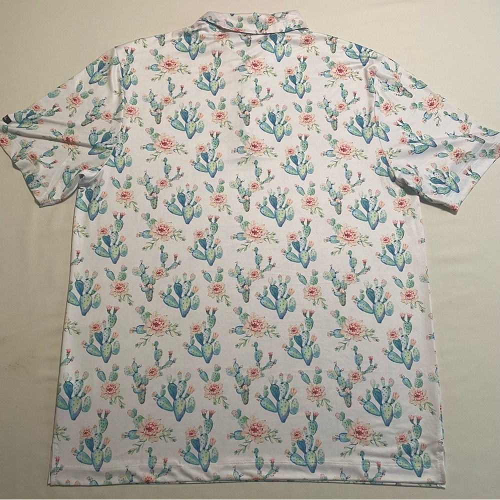 Bad Birdie Floral Cactus Polo Mens L Golf Performance Stretch - Picture 8 of 14